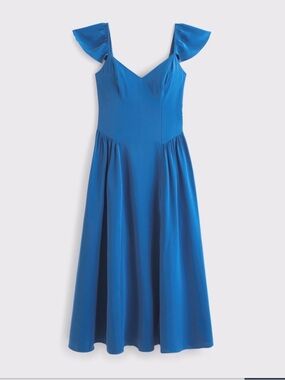 Abercrombie & Fitch Cobalt V-Neck Flutter Sleeve Midi Dress